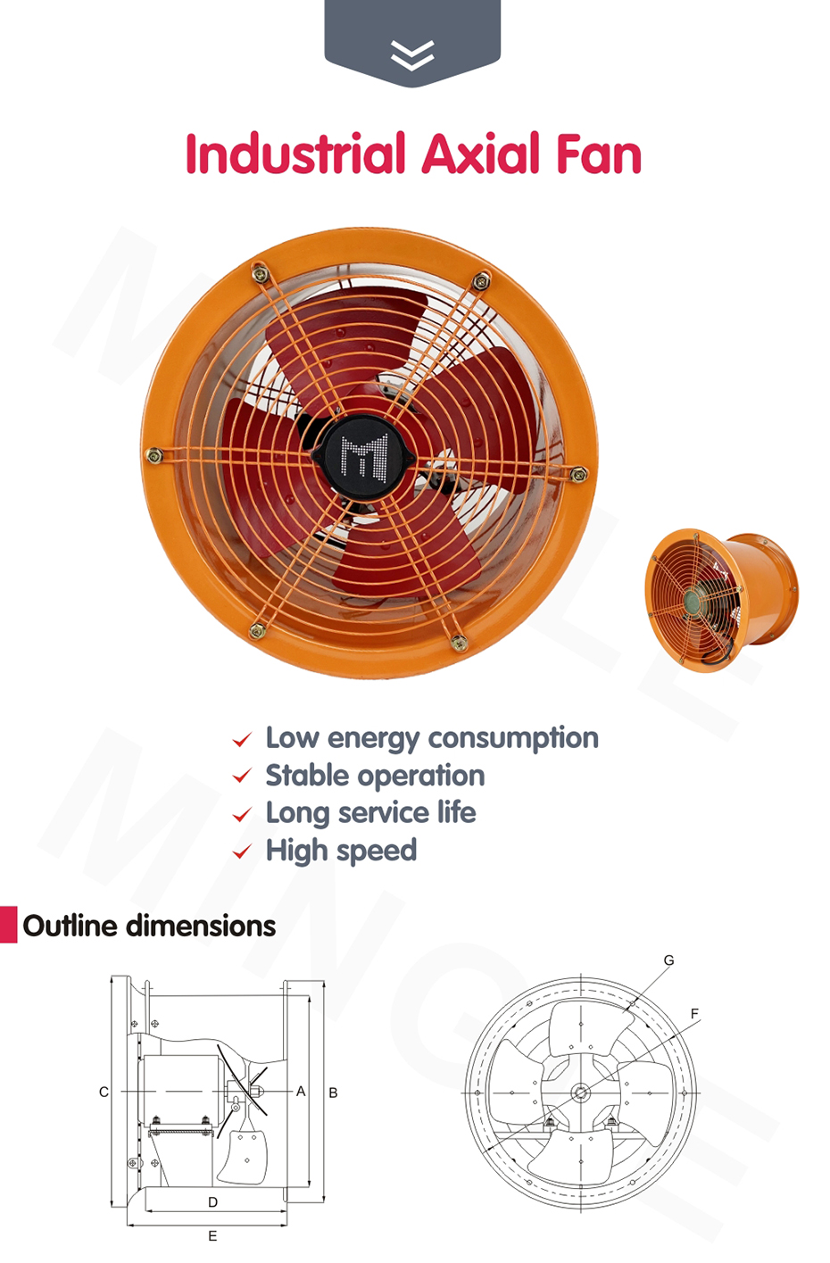 Detalles del ventilador axial de alta velocidad.