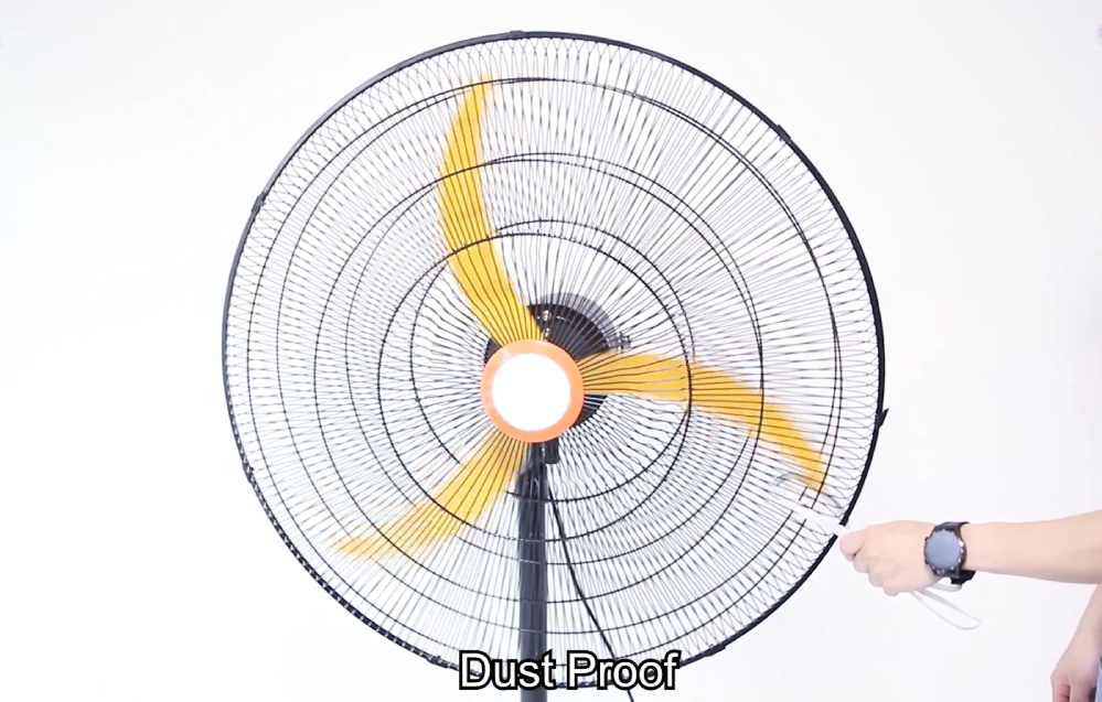 Ventilador de pie industrial BL DC de 3 aspas amarillas