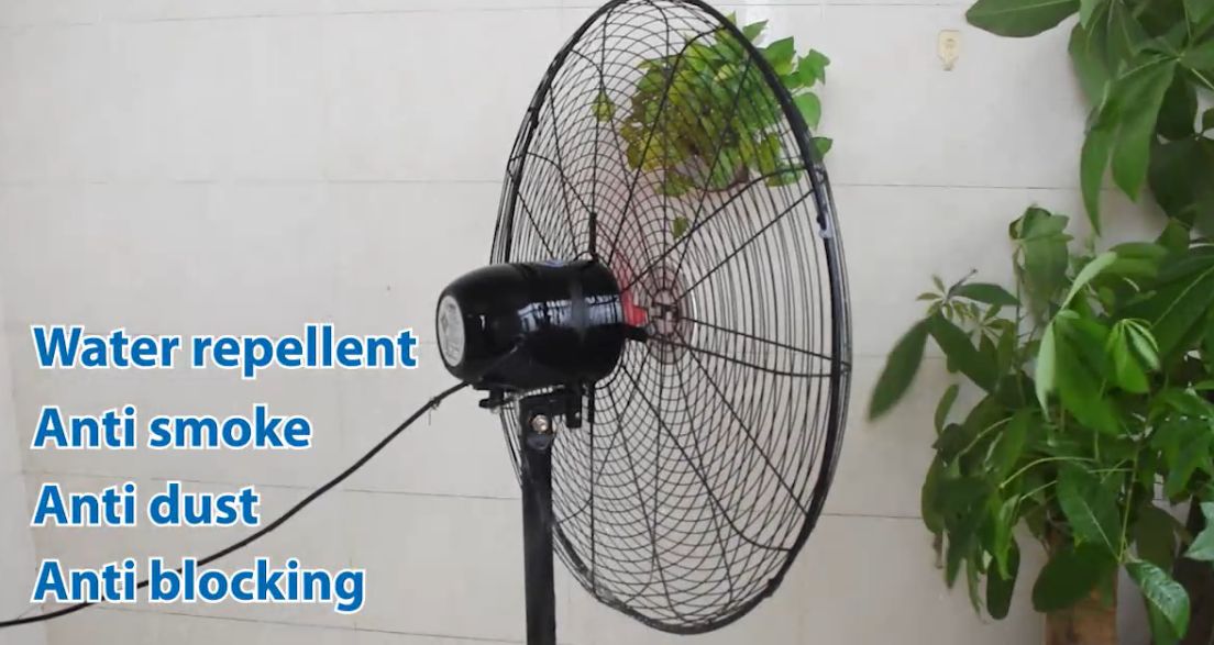 Ventilador de pie industrial BL DC de 3 aspas rojas