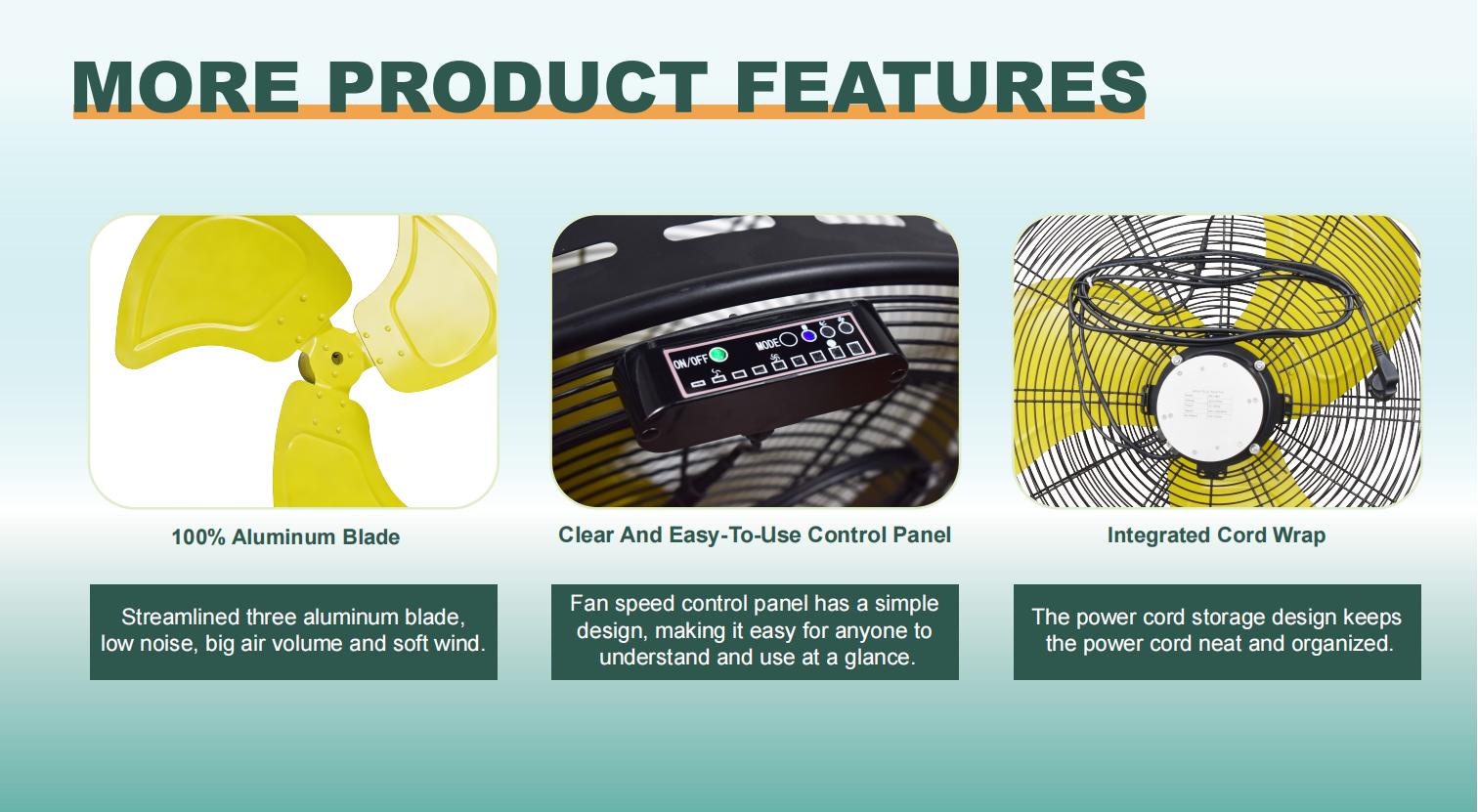 Detalles del panel de aspas del ventilador de tambor y cable 