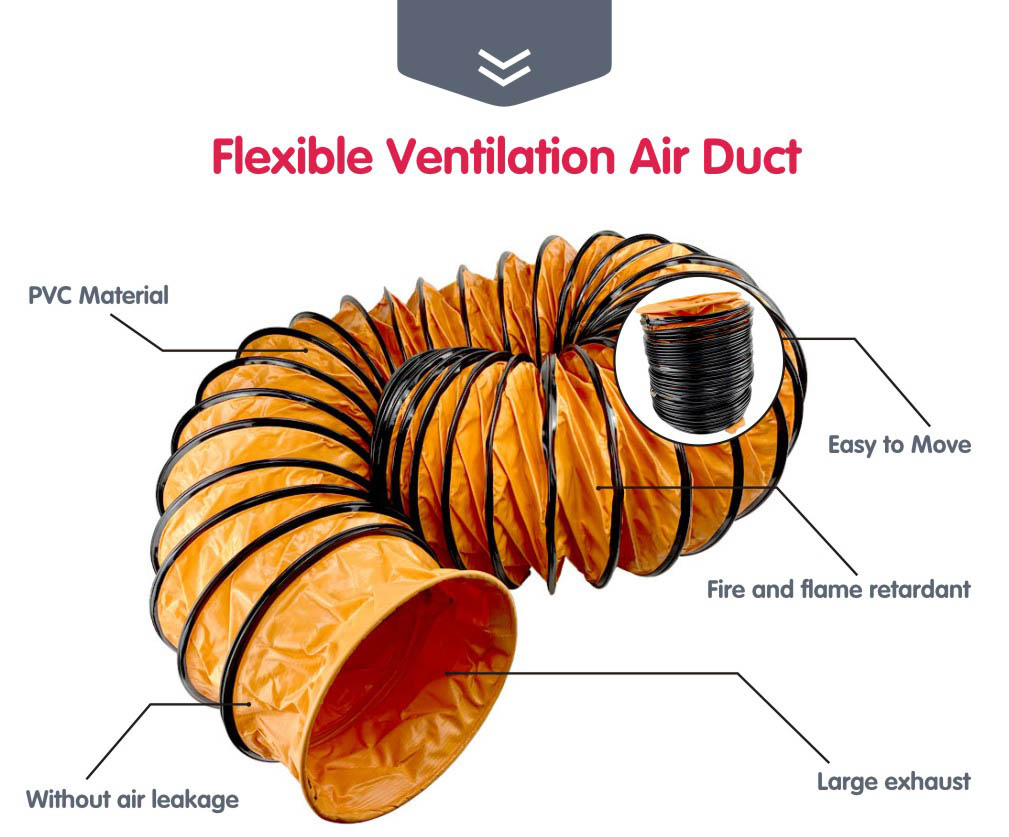 Detalles del conducto de aire de PVC.